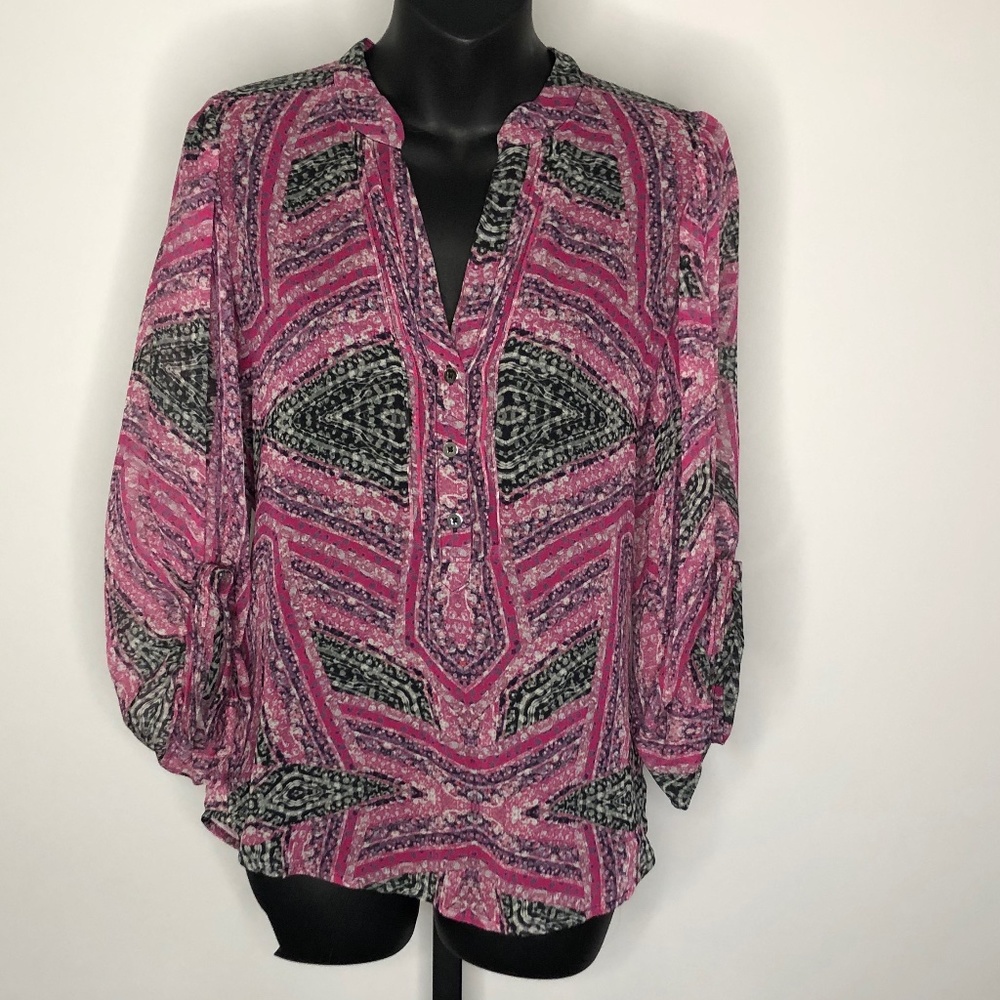 Diane von Furstenberg Pink Multicolor Syrah Print Silk Blouse 0